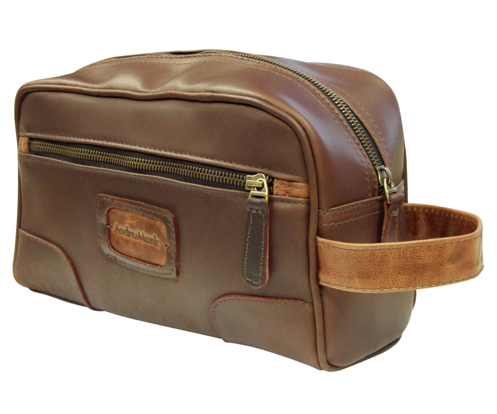 AsdruMark Brown & Cognac Leather Wash Bag