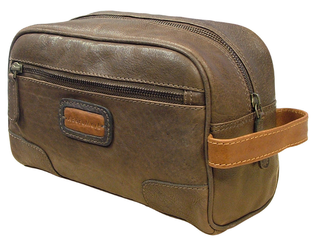 AsdruMark Brown & Cognac Compact Leather Wash Bag